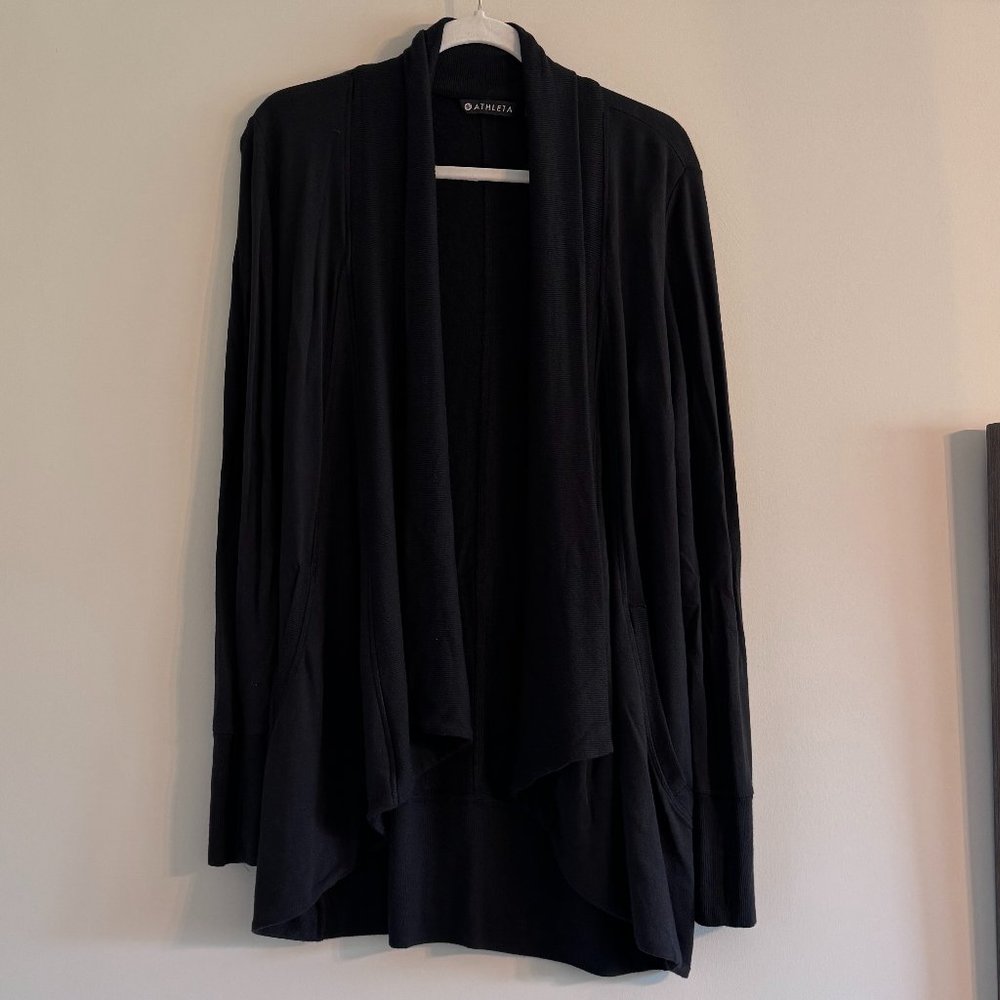 Athleta black long open cardigan XS